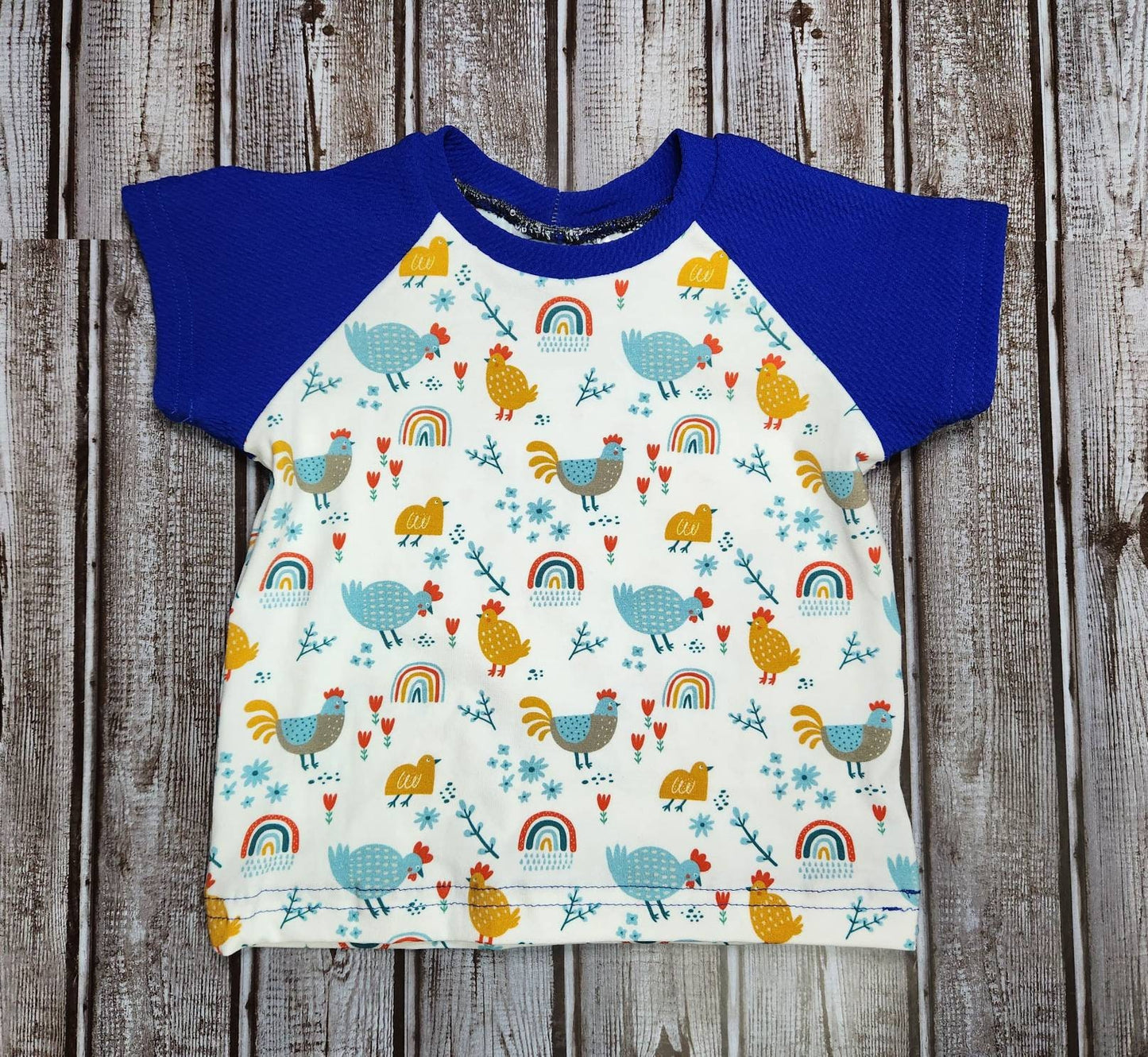 Raglan T- Shirt - Chicken and Rainbows Royal Blue