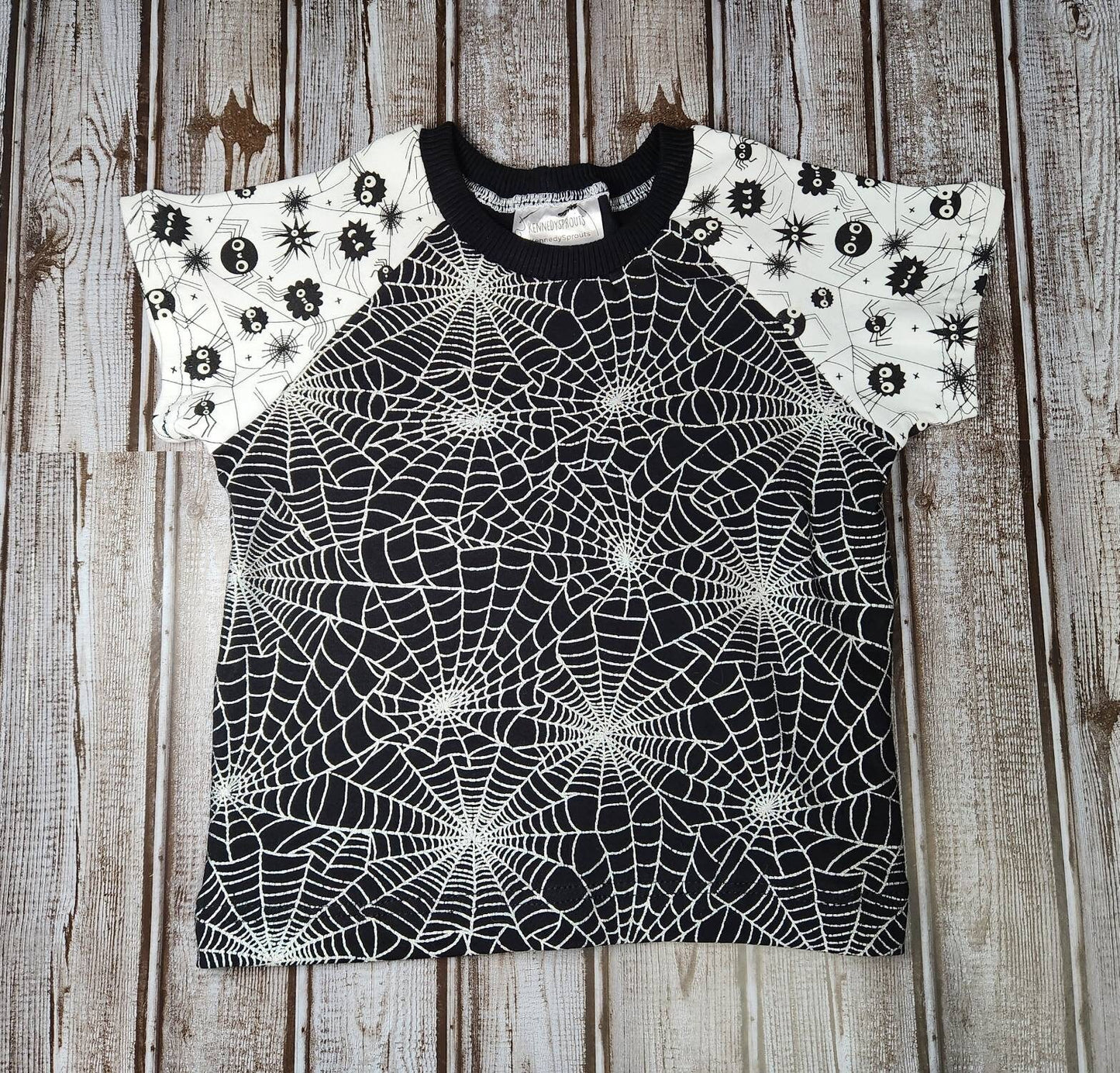 Glow in the Dark Spiders Halloween T-Shirt with Foil Spider Webs - 3t